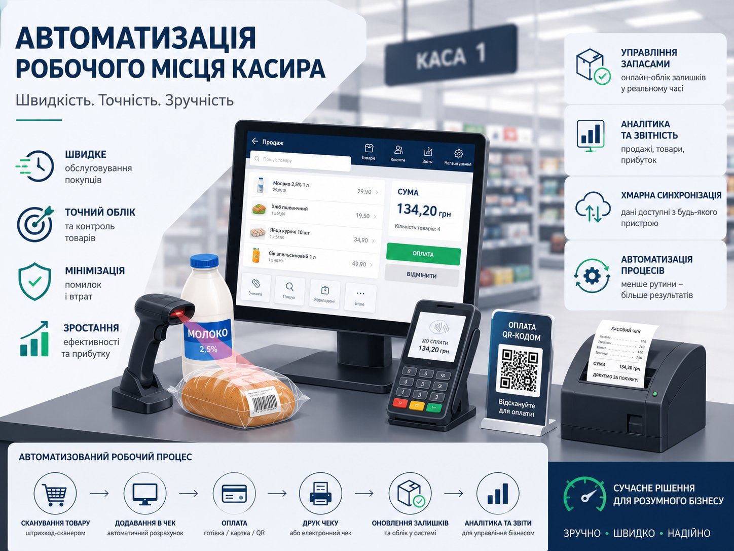 Автоматизація робочого місця касира: як збільшити швидкість обслуговування та прибуток
